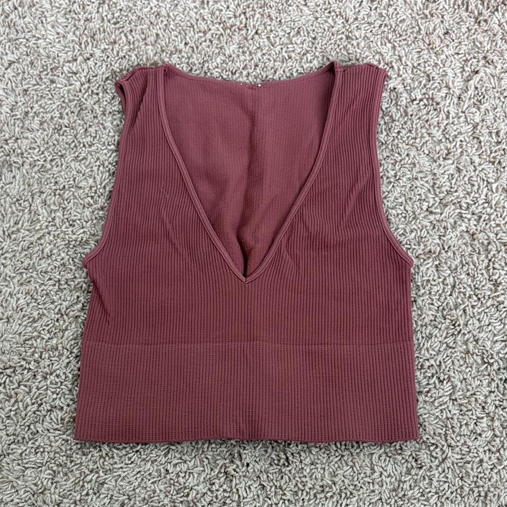 NikiBiki Sleeveless V-Neck Ribbed Top - Mauve